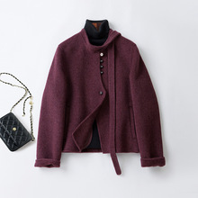 Q008CS#双面羊绒大衣小个子外套女2025秋冬简约韩版气质百搭飘带