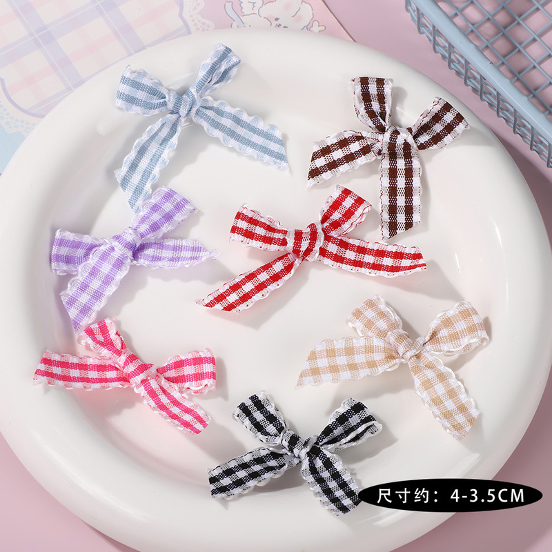 Colorful Plaid Ribbon with Wavy Lace Bow Handmade Hairband Hairpin Accessories Phone Case Accessories Shoe Flower Materials Colorful Plaid Ribbon with Wavy Lace Bow Handmade Hairband Hairpin Accessories Phone Case Accessories Shoe Flower Materials