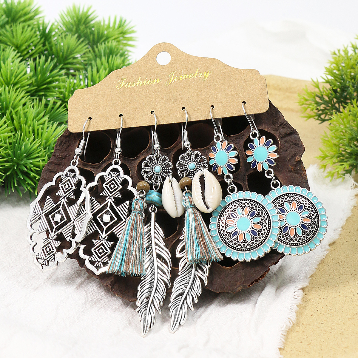 Color Block, Tree, Leaves, Flower Pattern 1 Set Retro Color Block Tree Leaves Tassel Alloy Women's Drop Earrings Earrings