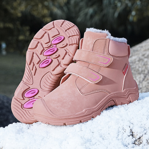 Winter New Children's Cotton Shoes for Boys, Fleece Lined, Warm, Outdoor Snow Boots for Girls, Waterproof and Slip-Resistant, Trendy Children's Shoes