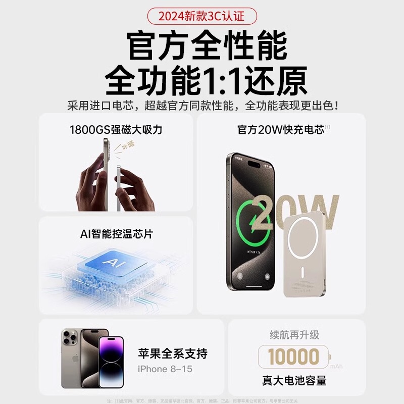3C認証取得済みの超薄型メタルPD磁気充電パック、ロゴカスタマイズ可能、Apple 17対応ワイヤレス充電モバイルバッテリー|undefined
