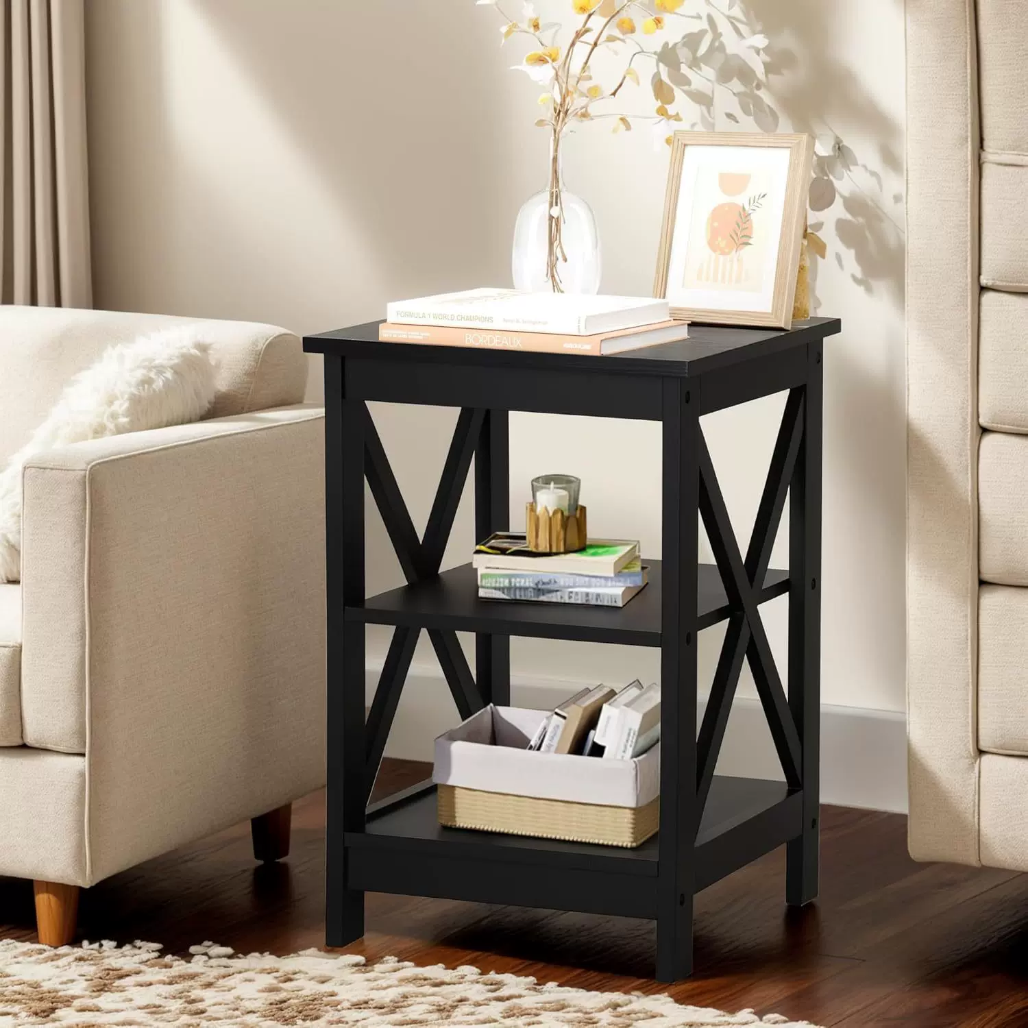 跨境专供客厅床头柜2件套农家小边桌3层现代卧室床头柜