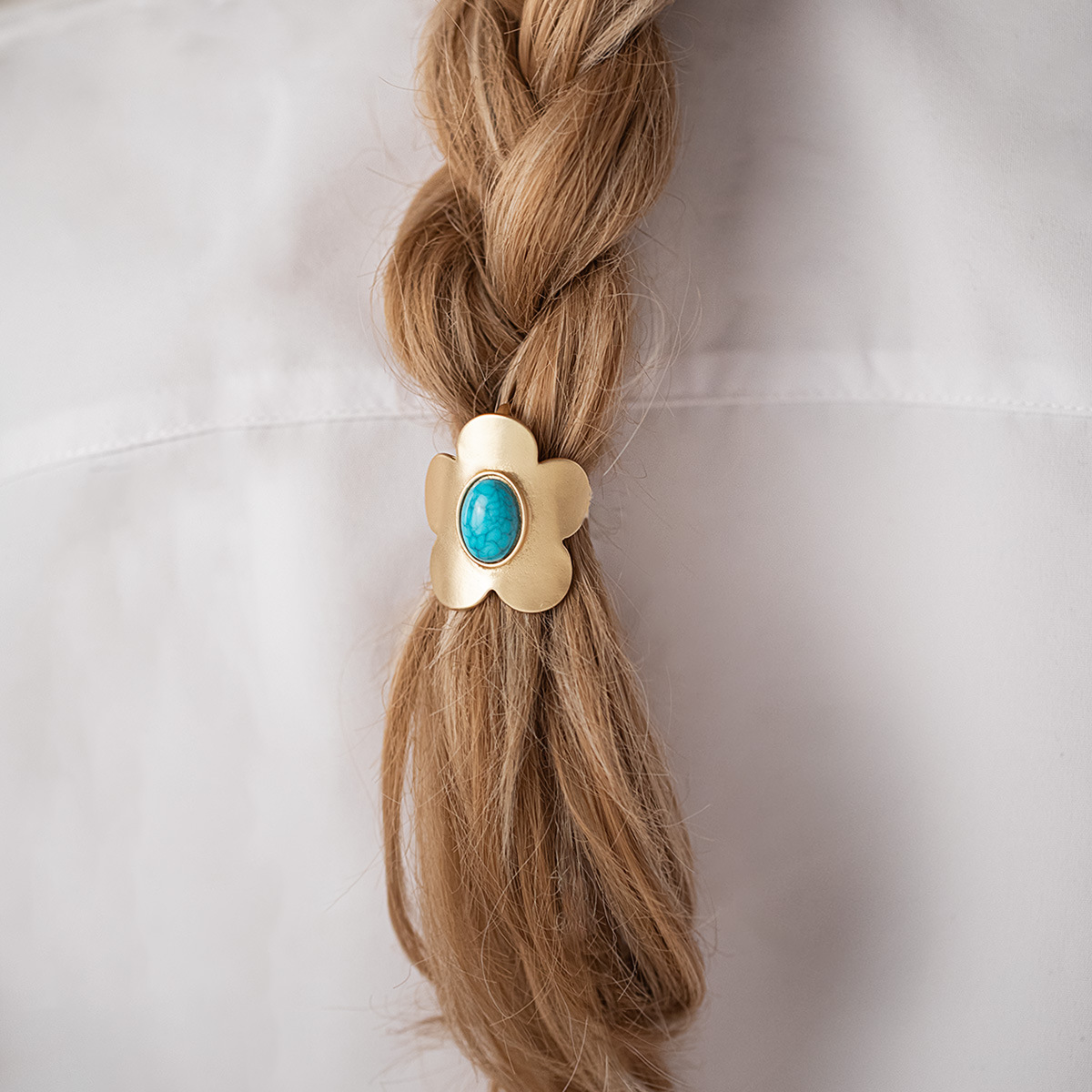 Aliexpress Cross-Border Hot-Selling Vintage Ethnic Style Alloy Flower Geometric Synthetic Turquoise Hair Accessory