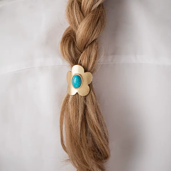Aliexpress Cross-Border Hot-Selling Vintage Ethnic Style Alloy Flower Geometric Synthetic Turquoise Hair Accessory