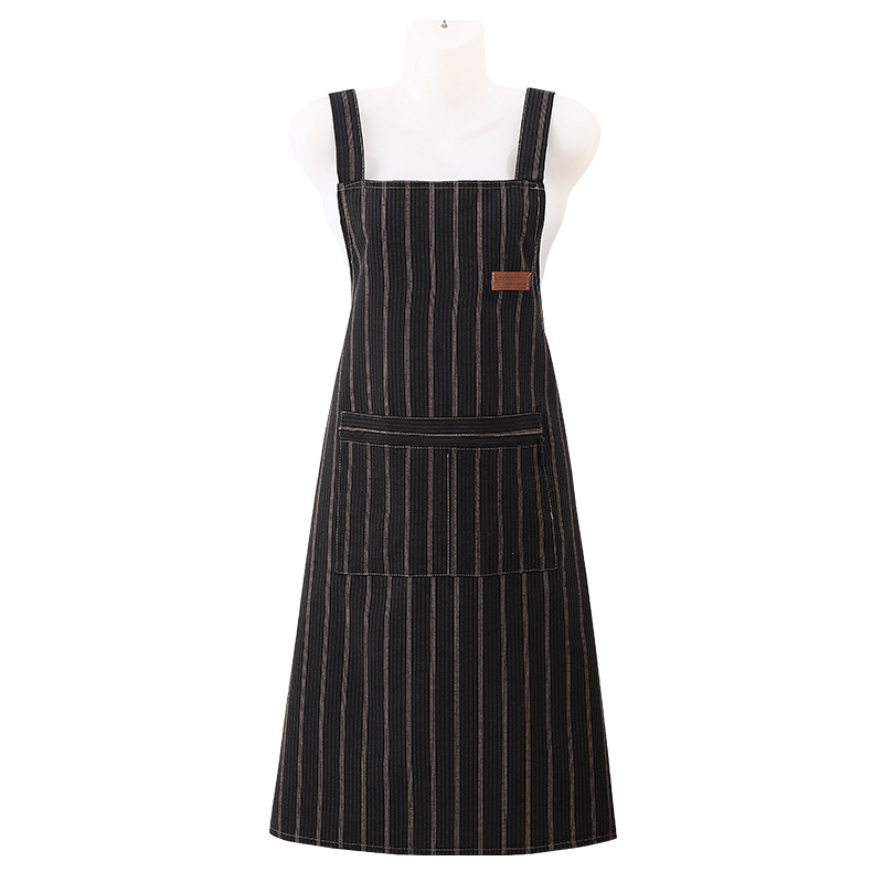 Vertical Striped Long Sleeve Apron With Large Pocket For Kitchen_voghion.com
