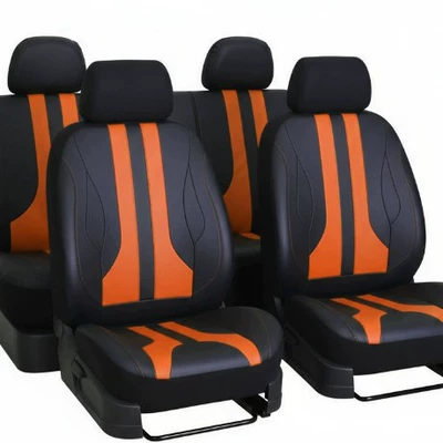Seat Covers Single-Line Diamond Quilted | Universal seat cover - blackorange-nine-piece-set