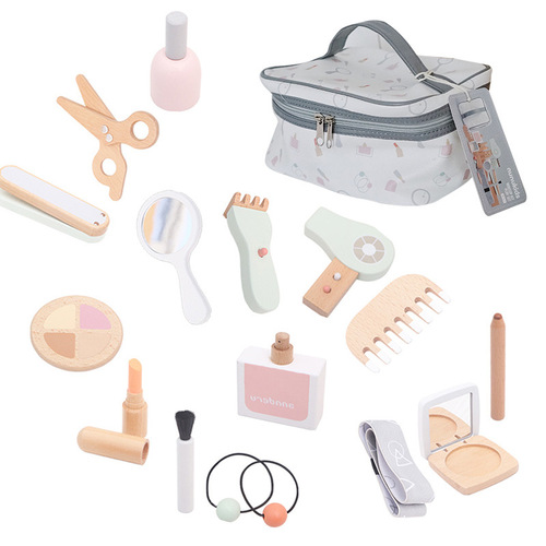 Children's Simulated Wooden Cosmetic Toy Bag Girls' Wooden Powder Princess Dress Up Handbag Gift Box Set