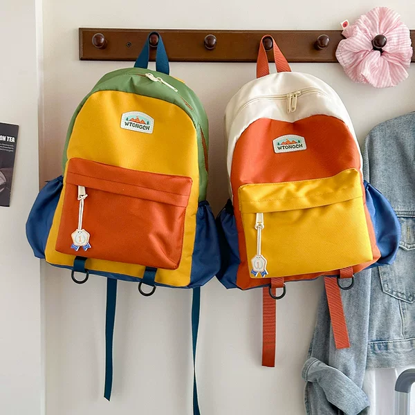 Korean Style Fashionable Contrasting Color Kindergarten Backpack Casual Lightweight Burden-Reducing Bag 2025 New Kidsren's Trendy Backpack