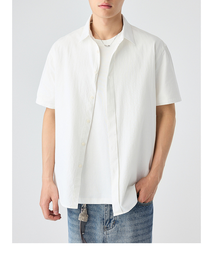 Áo sơ mi nam ngắn tay cotton trơn phong cách mới — Màu đen chi tiết 44