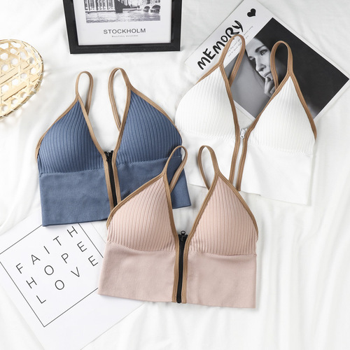 Deep V front zipper beautiful back underwear women's breast pad all-in-one camisole with inner base and chest wrap that can be worn outside