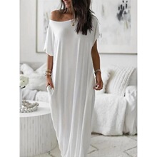 Womens Solid Color Batwing Sleeve Lounge Dress Casual Comfy