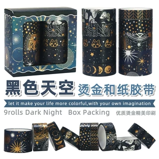 外贸货源黑色天空烫银胶带星星夜空diy手帐装饰跨境贴纸复古风