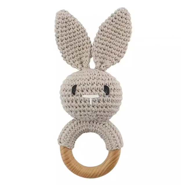 Bebé crochet jingle madera ganchillo hecho a mano conejito sonajero juguete sonajero bebé juguete Baoan