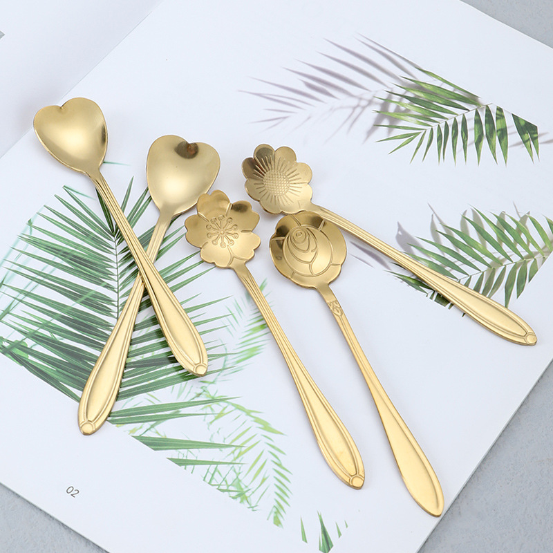 Cuchara de acero inoxidable Oro creativo Rose flor de cerezo cuchara agitación taza postre cuchara de café Nido de pájaro cuchara de miel