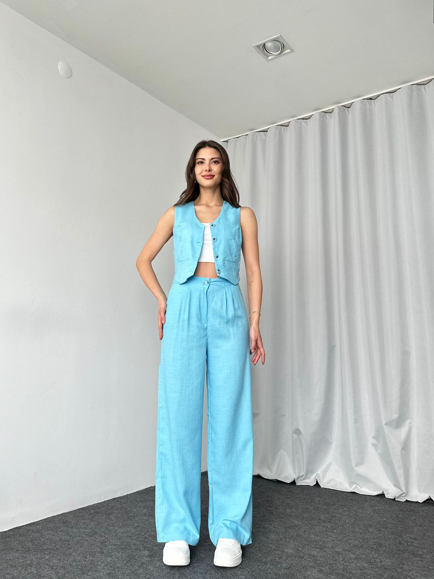 420g Weight Sleeveless Sleeve Length Spandex, Polyester Fabric Type Pant Co-ord Set Sets Type 2 Pieces Set Quantity Daily Occasion U Neck Neckline Regular Fit Fit Type Solid Color Pattern Summer Season Women's Gender Button Design Streetwear Style Daily Women's Streetwear Solid Color Spandex Polyester Button Pant Co-ord Set Pants Sets 23