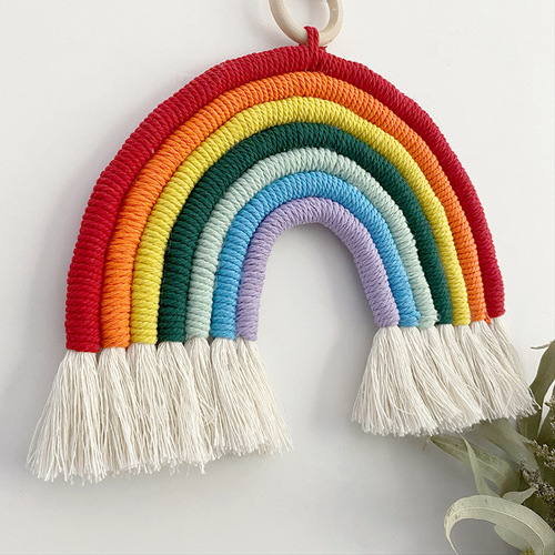 北欧ins风7色彩虹手工棉绳编织挂饰壁饰家居儿童房创意装饰品挂件