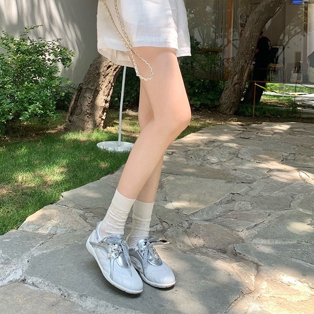内增高5cm~厚底珍珠系带圆头拼色休闲鞋2025新款春秋阿甘板鞋女潮|undefined