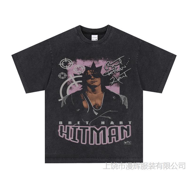 Brett Hart WWF wrestling short sleeve small neckline loose plus size sports T-shirt trend Brett Hart WWF wrestling short sleeve small neckline loose plus size sports T-shirt trend