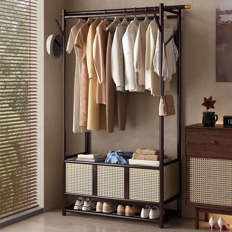 Coat Rack Floor-Standing Bedroom Clothes Rack Solid Wood Simple Modern Dormitory Home Shoe Bag Storage Cabinet Storage Shelf
