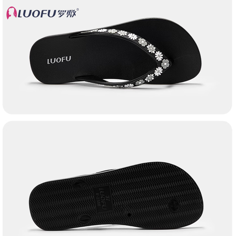 Luoshu nuevo verano grasa chanclas de la mujer ropa de corte de moda diamante zapatillas de playa cómodas zapatillas antideslizantes