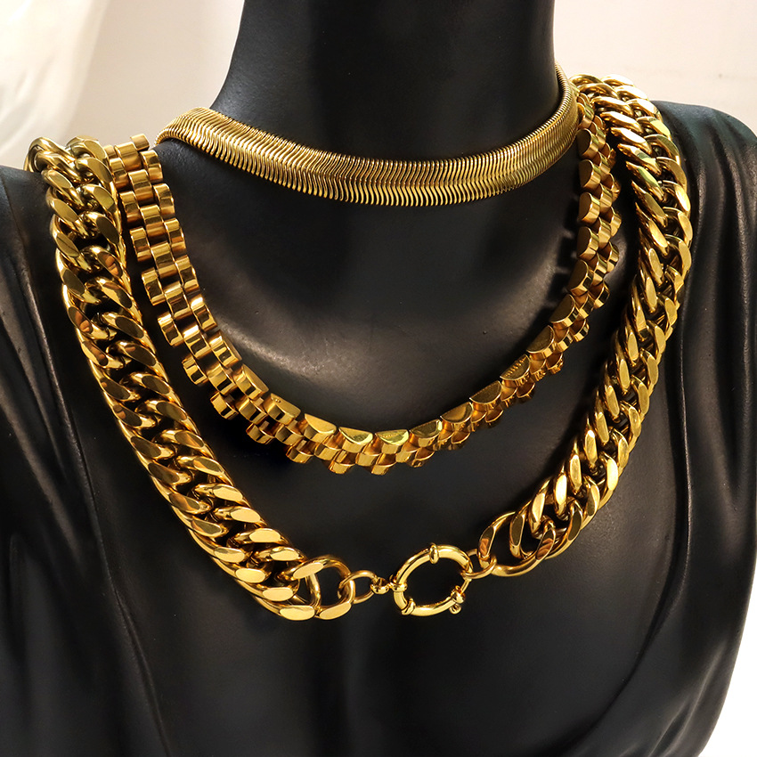 Holiday, Daily Occasion 304 Stainless Steel Material Solid Color Pattern Wholesale Jewelry Retro Solid Color 304 Stainless Steel Plating Cuban Link Chain Curb Chain Chain Necklace