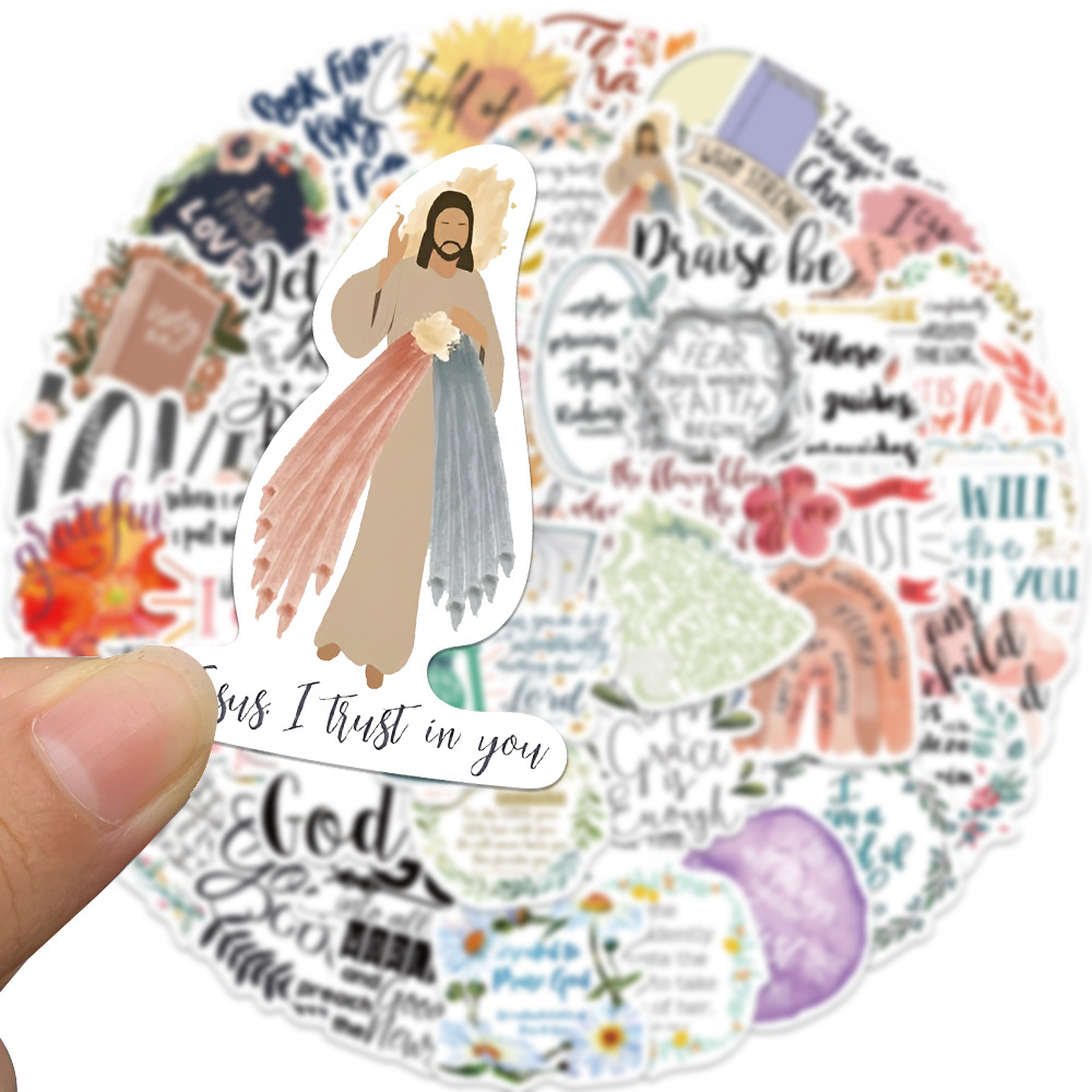 Color Block Pattern 52 Sheets Of Jesus Phrase Bible Graffiti Waterproof Stickers