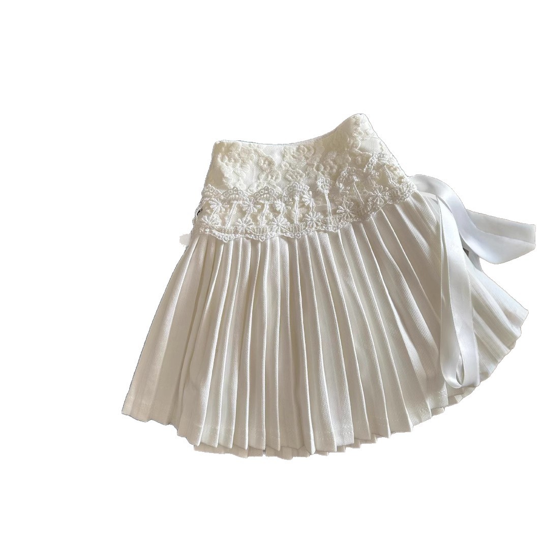 White design lace summer pleated skirt