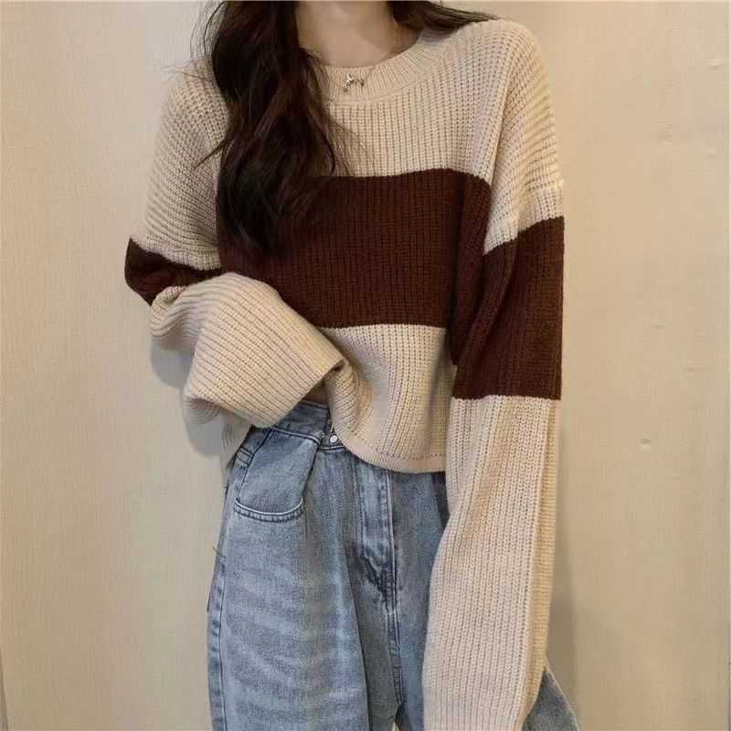 秋冬女森系慵懒风短款毛衣长袖宽松针织衫打底上衣新款冬季