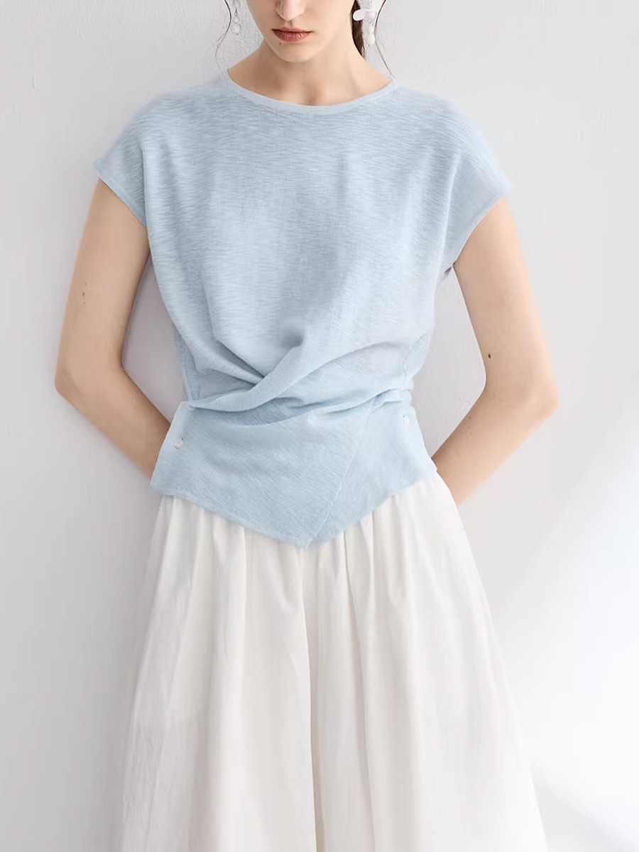 Vòng cổ nữ dây mảnh thiết kế đan ngắn phong cách vintage — xanh lam, màu trắng