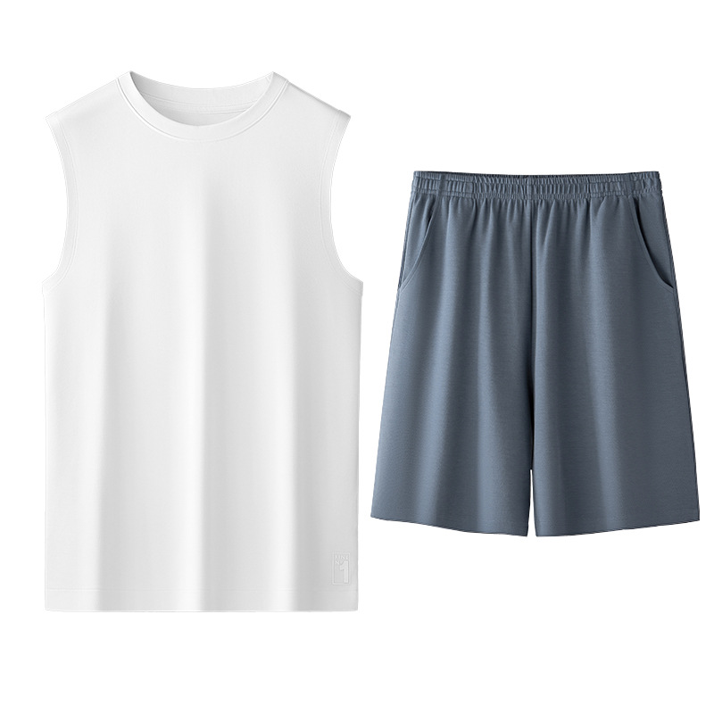 Primavera y verano nueva capa de aire jacquard de sarga tridimensional para hombres puede salir a deportes chaleco antiarrugas traje de pantalones cortos