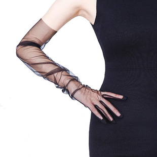Cross-Border Bridal Gloves Long Mesh Wedding Dress European and American Halloween Wedding Accessories Black Lace Sleeves for Women