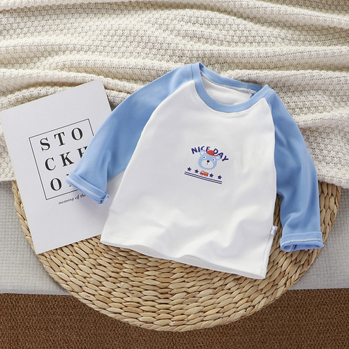 Korean Children's Base Shirt Long Sleeve Warm Color Block Boys and Girls Single Top Spring Autumn Winter Baby Toddler Fall Clothing Children's Wear