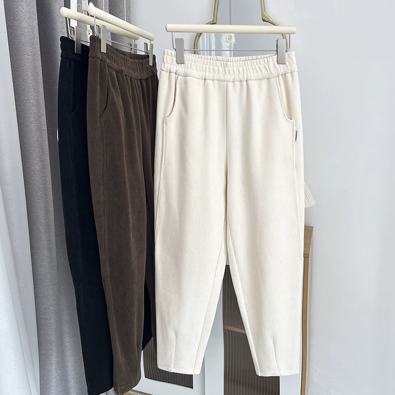 Женская весна и осень большого размера 200 кг толстая сестра новая бархатная повседневная обтягательная талия, укороченные брюки 7204