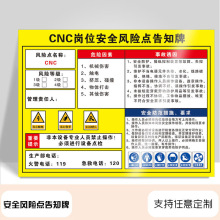 cnc岗位安全风险点告知牌 化学品仓库重大危险源告知卡配电房工厂