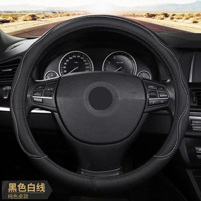 Steering wheel cover, various Toyota, Honda, Nissan, and - solid-black-with-white-stitchingsteering-wheel-cover-38cm