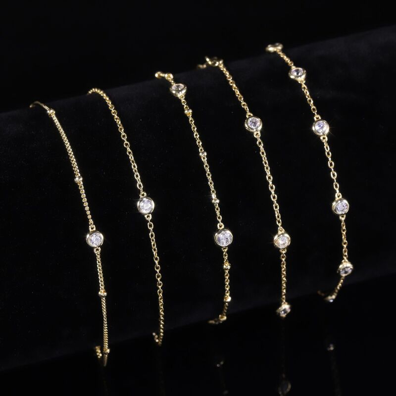 Ins Style 18K Gold Bracelet Set with Moissanite 2.5mm Adjustable 9/10/14K Gold Bracelet Design for Women Ins Style 18K Gold Bracelet Set with Moissanite 2.5mm Adjustable 9/10/14K Gold Bracelet Design for Women