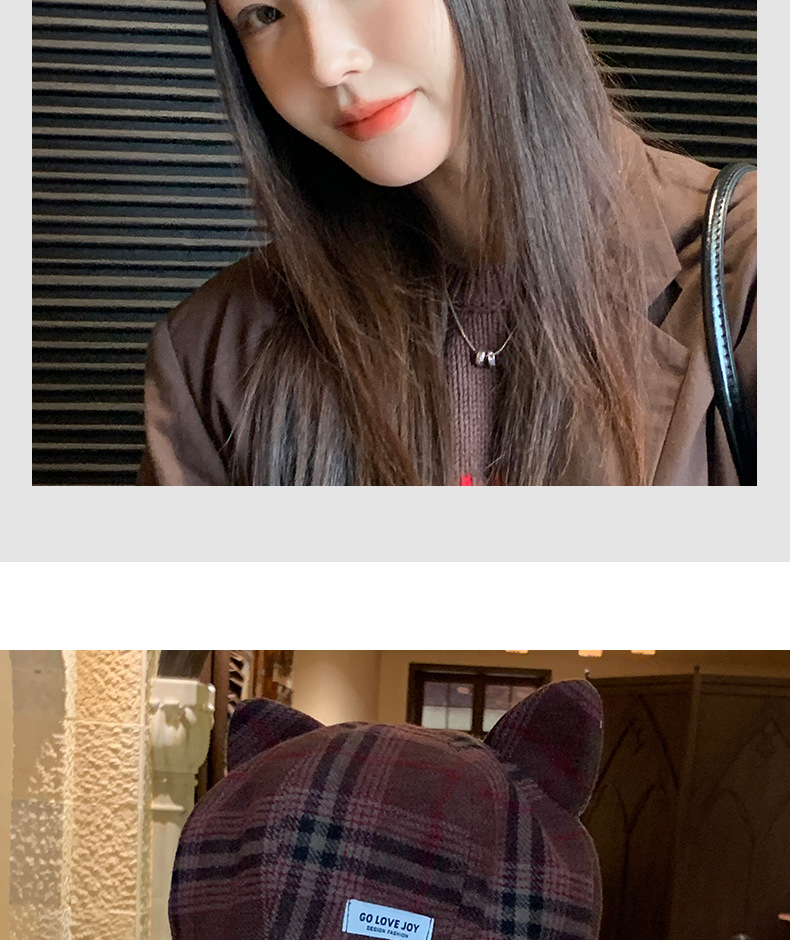 Britisches kariertes Barett, Herbst/Winter, Damen, Katzenohren, niedlich, achteckig, modisch, vielseitig, Malerhut_voghion.com