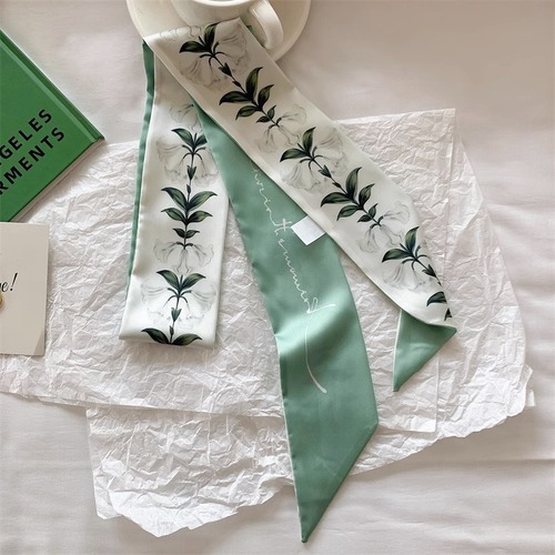 Temperament silk scarf for women, Korean version, versatile, small, narrow, narrow ribbon, hair tied, ponytail, spring and autumn decorative scarf