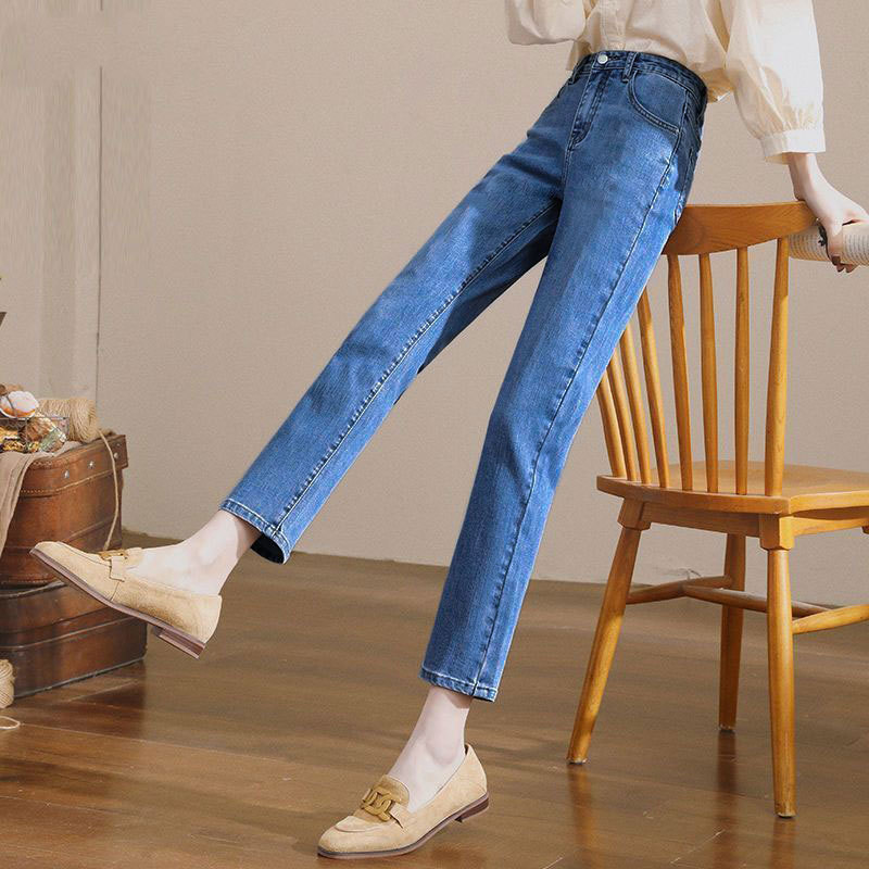 Vintage Small Straight Leg Jeans Women's Online Popular ins Style New Stretch High Waist Slim-Fit Slim-Fit Cropped Smoke Tube Pants