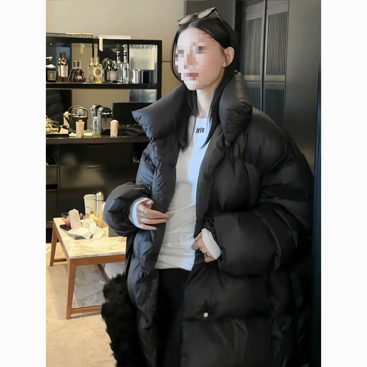 Черный утолщение и тепло 90 белая утка пуховик куртка женская зима 2024 новая корейская версия свободная средняя длинная