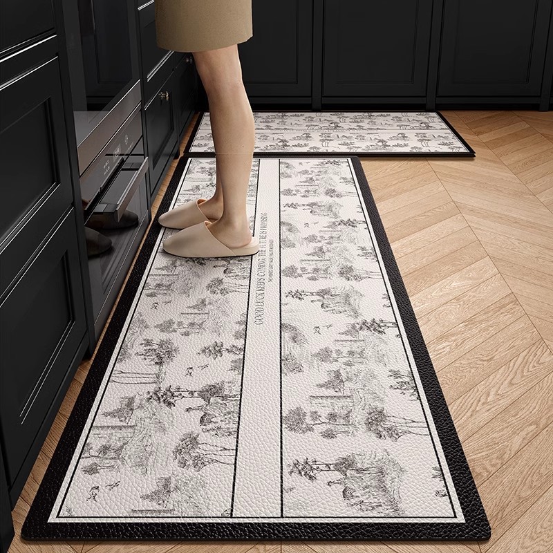 キッチンマット滑り止め防油は、洗濯フリー専用のフロアマット防水汚れに強い家庭用皮革pvcカーペットを拭くことができる