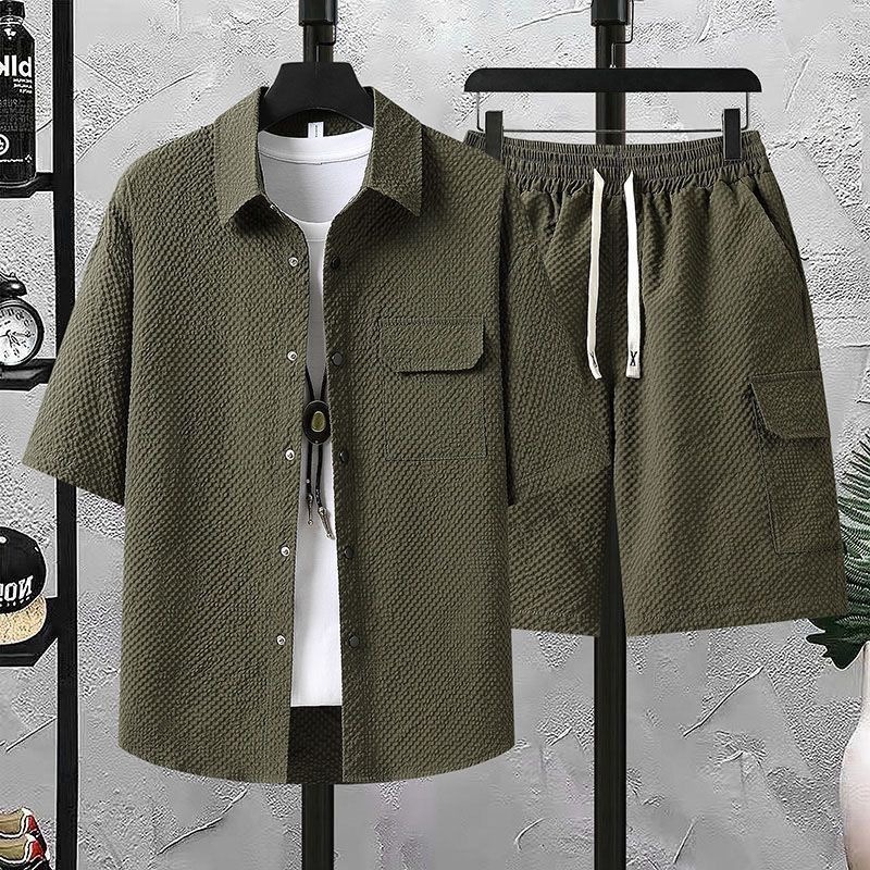 Completo uomo in seersucker set estivo camicia e pantaloncini_voghion.com