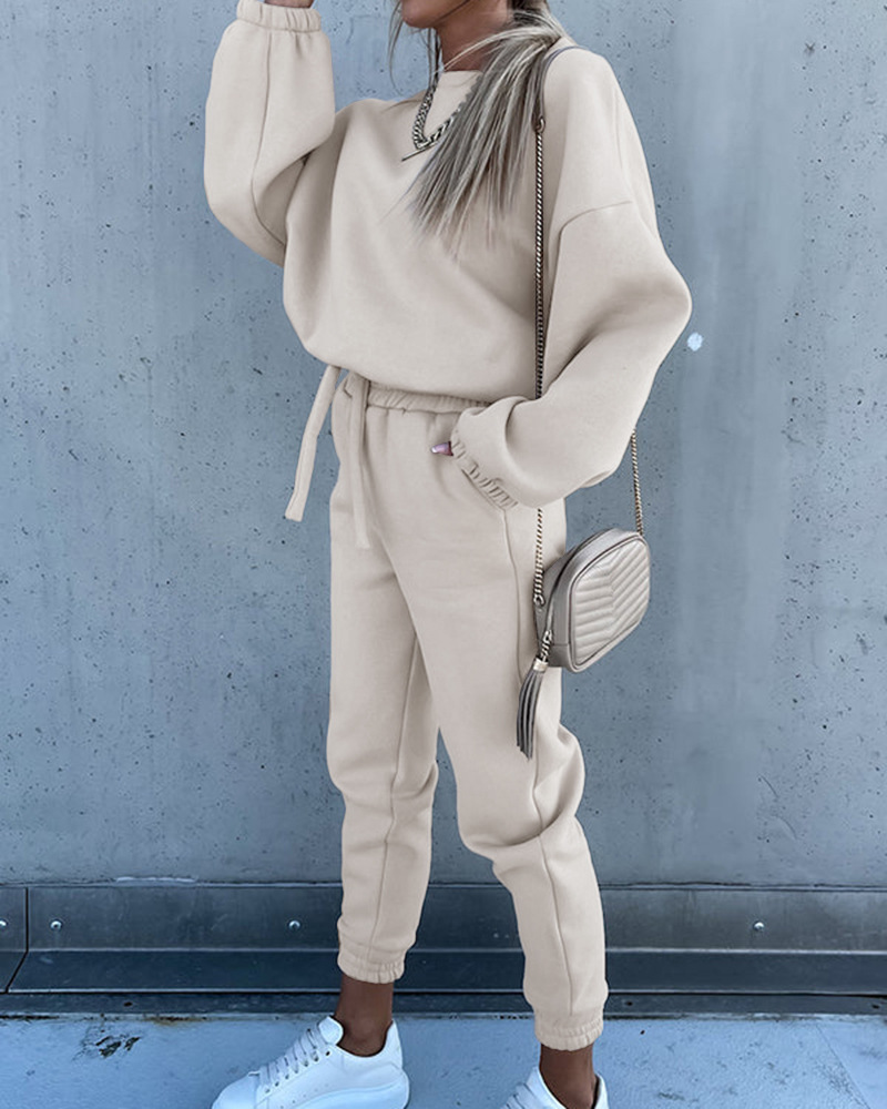 2022 new women's clothing hot diamond long-sleeved top + pants two-piece suit_voghion.com