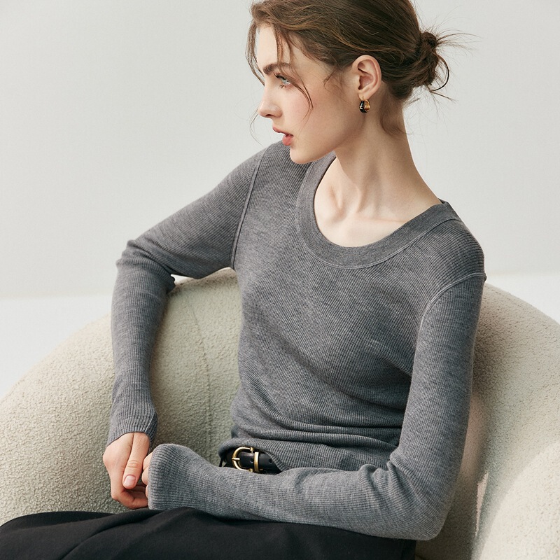 Yangzi Yarn Fine-Spun Machine-Washable Seamless Pure Wool Base Layer Sweater 25 Autumn/Winter Women's Round Neck Knit Sweater for Layering