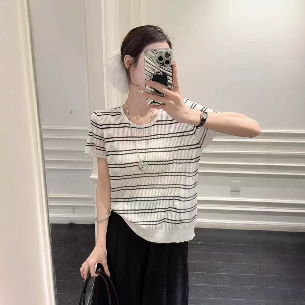 Breathable thin knitted sweater, silk T-shirt