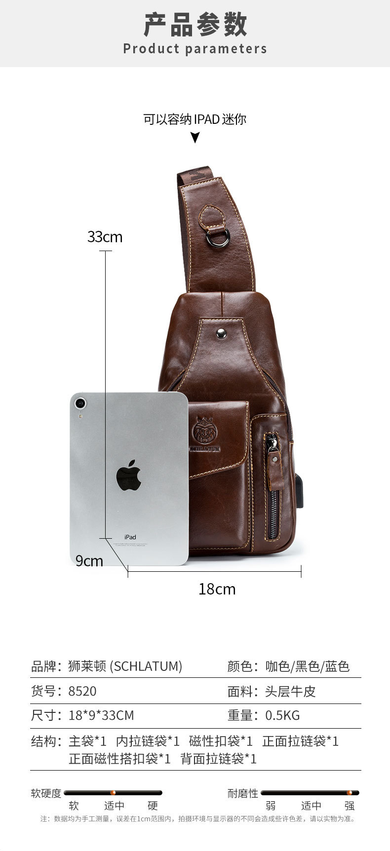 Túi đeo chéo nam da thật phong cách retro Âu Mỹ, có cổng USB, túi đeo ngực một vai — Màu cà phê, Màu đen, Màu xanh xám chi tiết 13