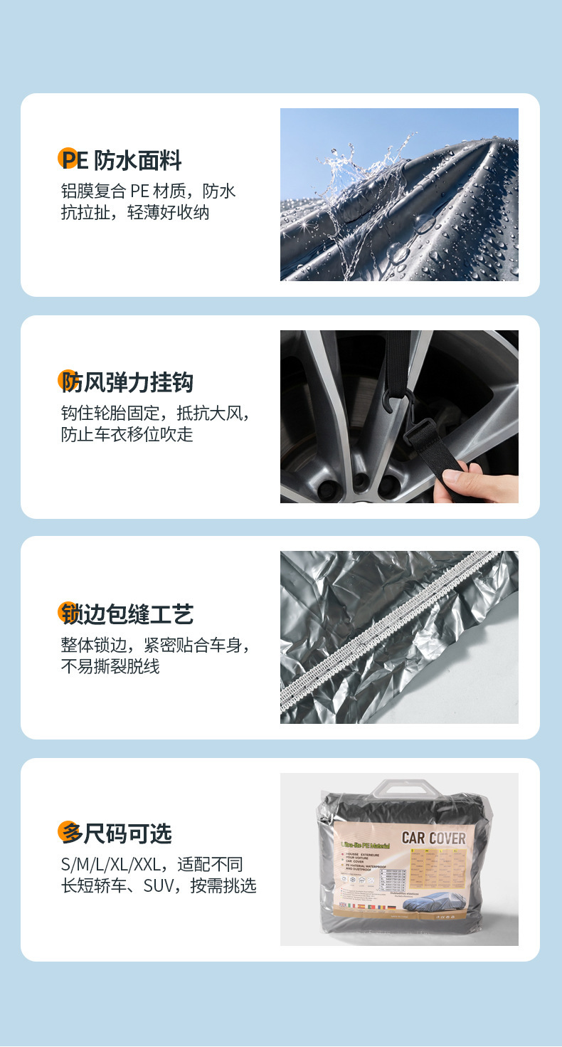 Full-coverage car cover made of one-piece cut PE plastic film, lightweight, simple, waterproof and dustproof car cover, car painting protective cover