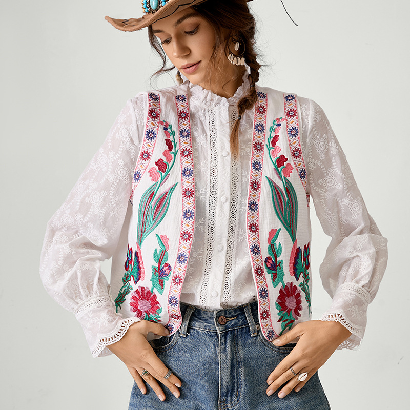 Spot Europa y los Estados Unidos comercio exterior de mujeres estilo bohemio industria pesada chaleco bordado de mujer algodón sin mangas con chaleco superior