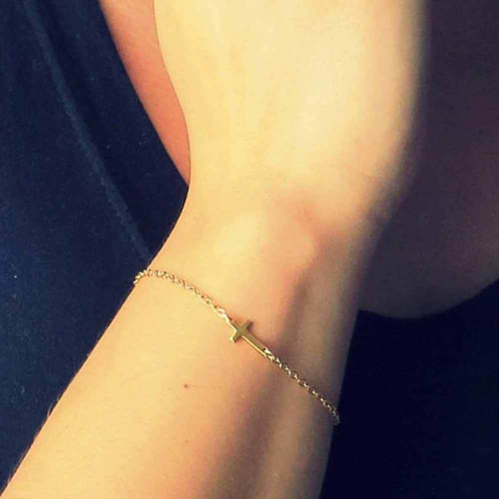 Bracciale con ciondolo a croce minimalista cavigliera donna lega_voghion.com