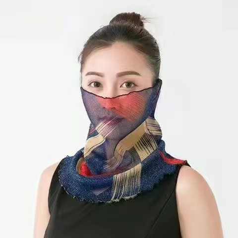 Cuello de orejas de alambre de oro para mujeres primavera y verano universal protector solar cuello de cuello multifuncional velo de cuello de cubierta de cabeza de seda pequeña bufalla